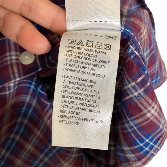 Oak Hill Mens Button Down Shirt 2XL Plaid Cotton Mens Wrinkle Free Burgundy - Picture 8 of 12